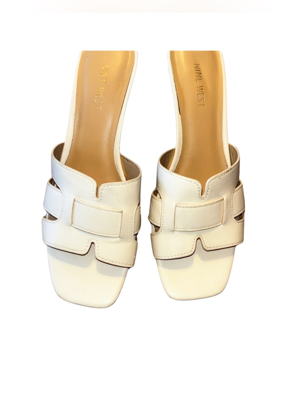 Nine West Cream Mules with Square Toe and Wide Straps